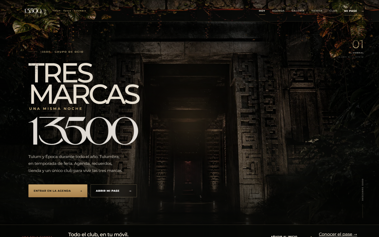 Captura de la web pública de 13500, el espacio digital de Tulum, Época y Tulumbra.